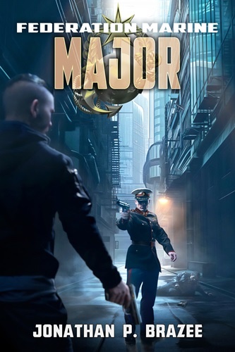 Federation Marine 5 Major cover. Uniformed officer pointing a pistol at suspect in the street.