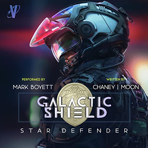 Galactic Shield 3 Star Defender cover. Person in full armour and full face helmet.