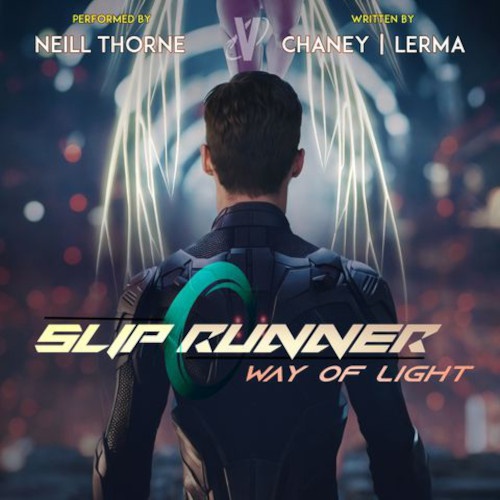 Slip Runner 8 Way of Light cover. Man facing floating purple winged alien figure in night scene.