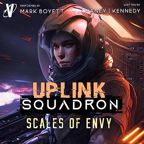 Uplink Squadron 7 Scales of Envy cover. Woman in armour piloting a space craft.
