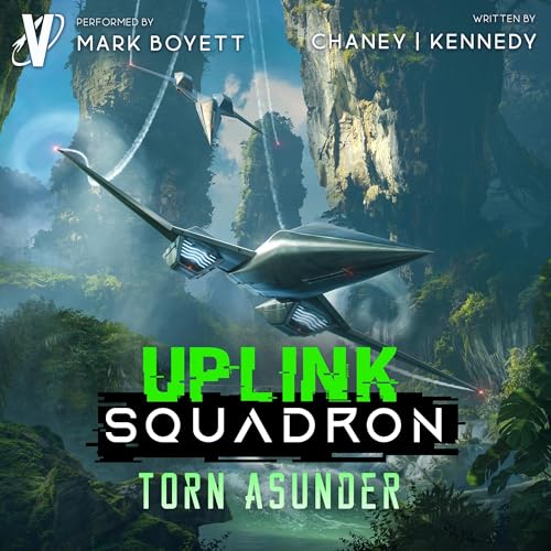 Uplink Squadron 8 Cover with image of a starship flying through lush canyons.