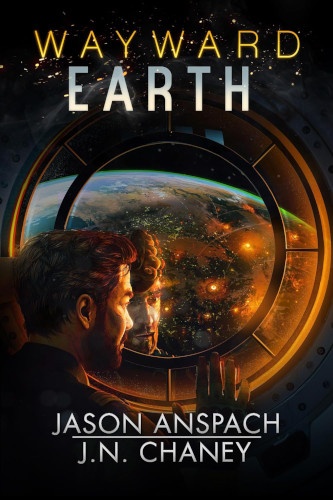 Wayward Galaxy 7 Wayward Earth book cover. Jack Hughes looks down to Earth from a spaceship circular window.