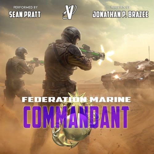 Federation Marine 8 audio cover, two soldiers with rifles, tank in background