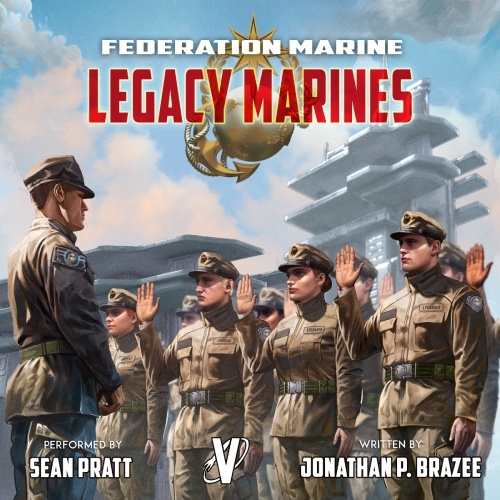 Federation Marine 9 audio cover, a group of individuals in military dress with their right hand raised