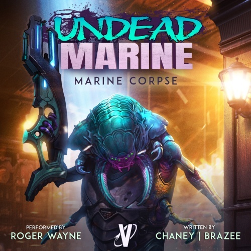 Undead Marine 4 audio cover, a first person point of view crossbow shoots an alien enemy