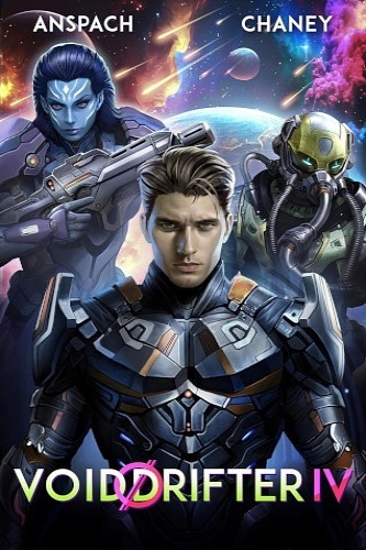 Void Drifter 4 book cover. Will Kaufman is in a spacesuit in the foreground facing the reader, with two characters in the background and a planet viewed from space.