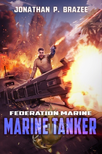 Federation Marine 11 cover, male figure firing a firearm atop a military tank