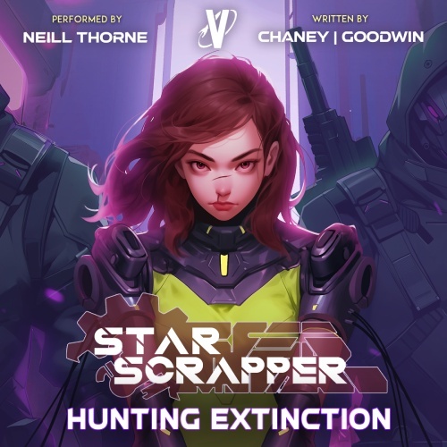 Star Scrapper 6 audio cover, fierce female figure in lime green spacesuit, scratches on face