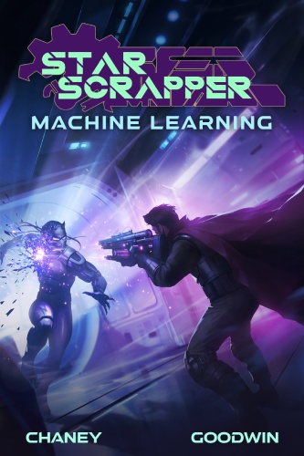 Star Scrapper 9 cover, Ned fires a rifle towards an oncoming enemy, shards splinter from the enemy, the scene is awash in tones of purple and blue